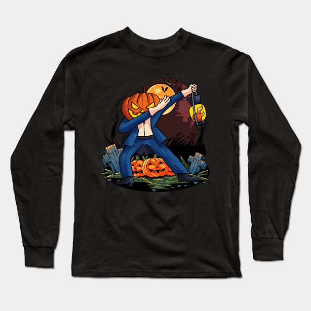 Scary Halloween Dabbing Pumpkin Long Sleeve T-Shirt by Foxxy Merch